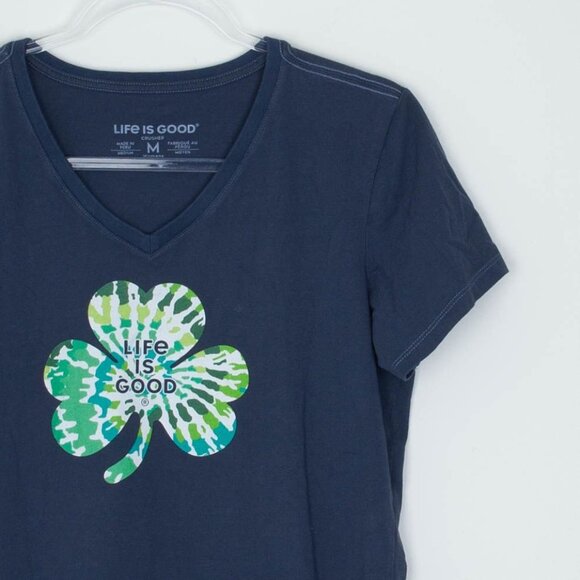 Life Is Good Womens Crusher Clover Graphic T Shirt Size M Short Sleeve V Neck - Picture 2 of 6